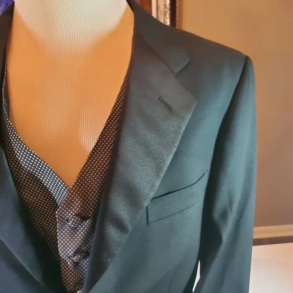 Vito Rufolo Men Tuxedo Dinner Jacket 40R Black Wool Blazer w/ Louis Roth Vest M